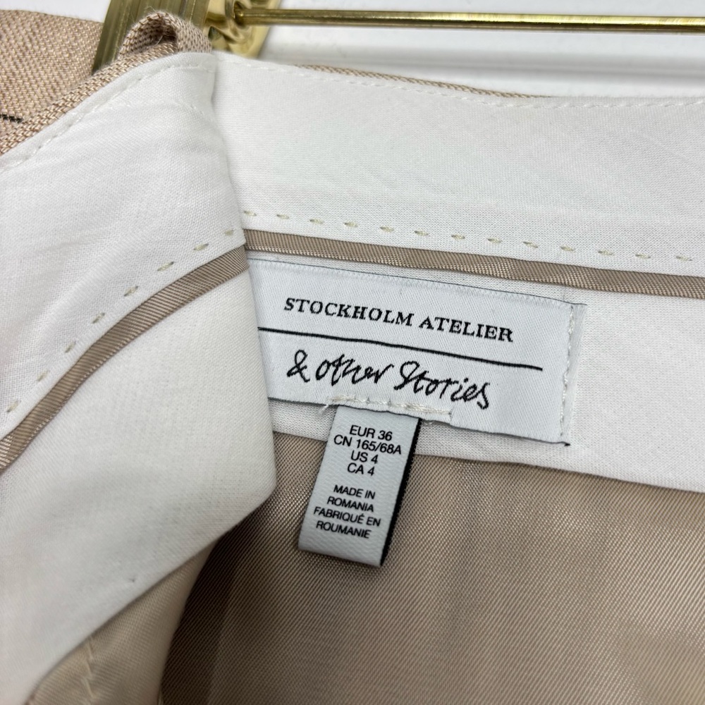 & Other Stories Wide Linen-Blend Trousers Pinstripe Tan US 4 NWT High Waist - Picture 11 of 15